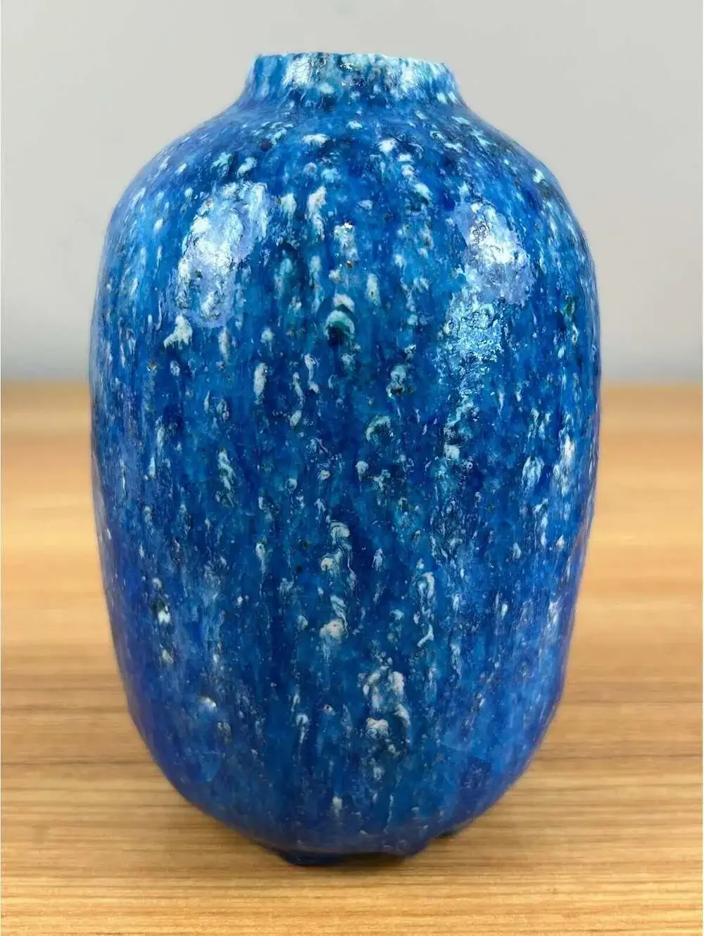 Edmond Lachenal French 1920s Art Pottery Thick Mottled Blue Ovoid Vase